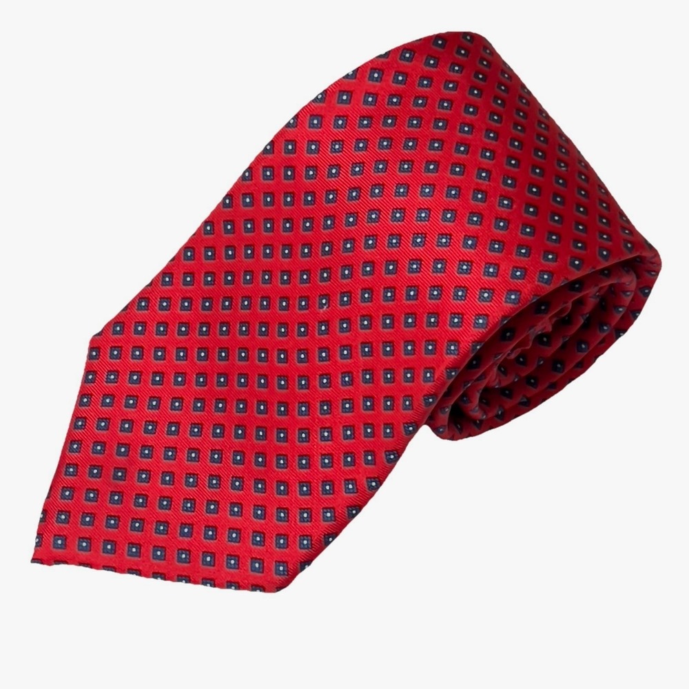 Downing & Dent Necktie Men OS Red Excellent Geometric Diamond Silk Blend Tie